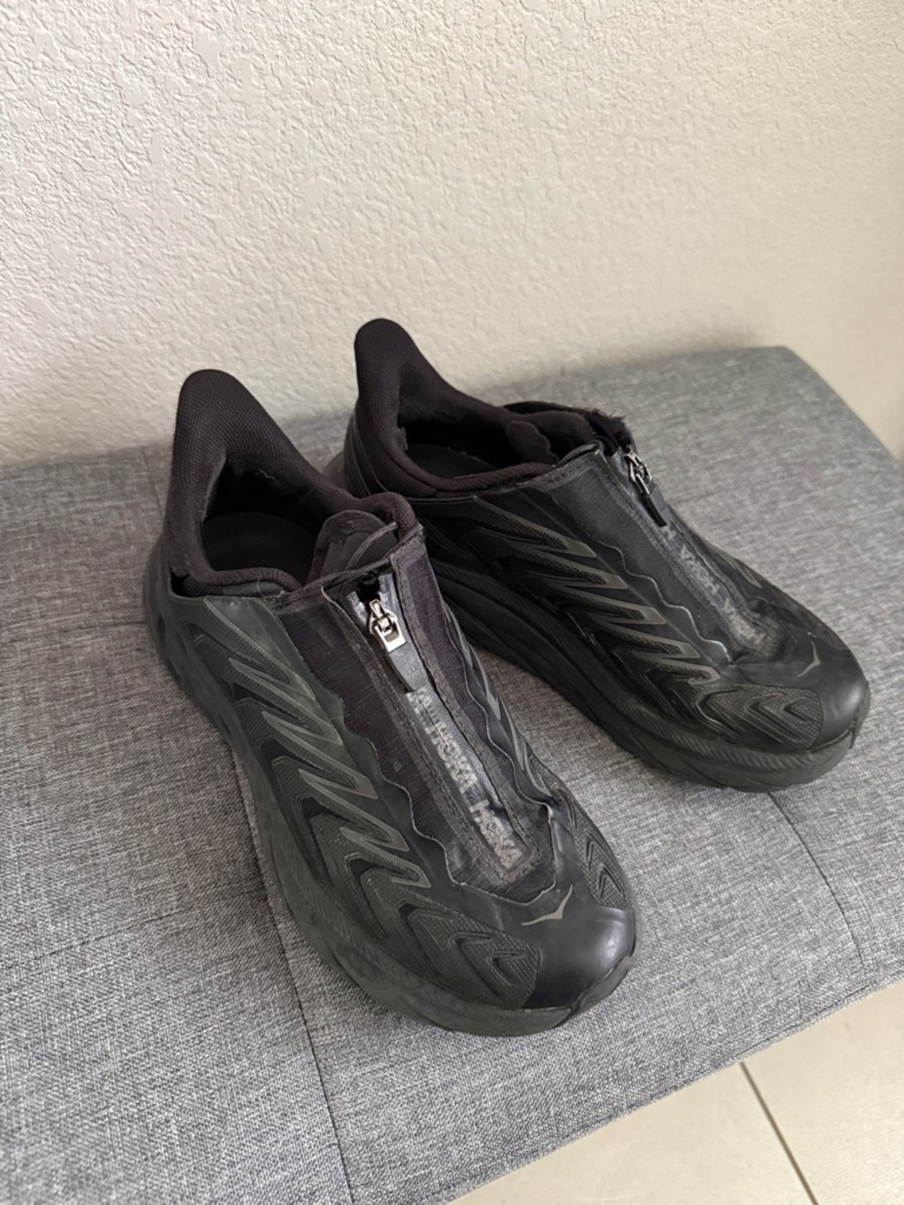 Hoka Black Waterproof Athletic Slip-On Shoes with Front Zipper